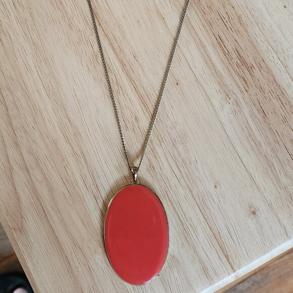 Claire's Coral Enamel Pendant Necklace - Picture 3 of 14